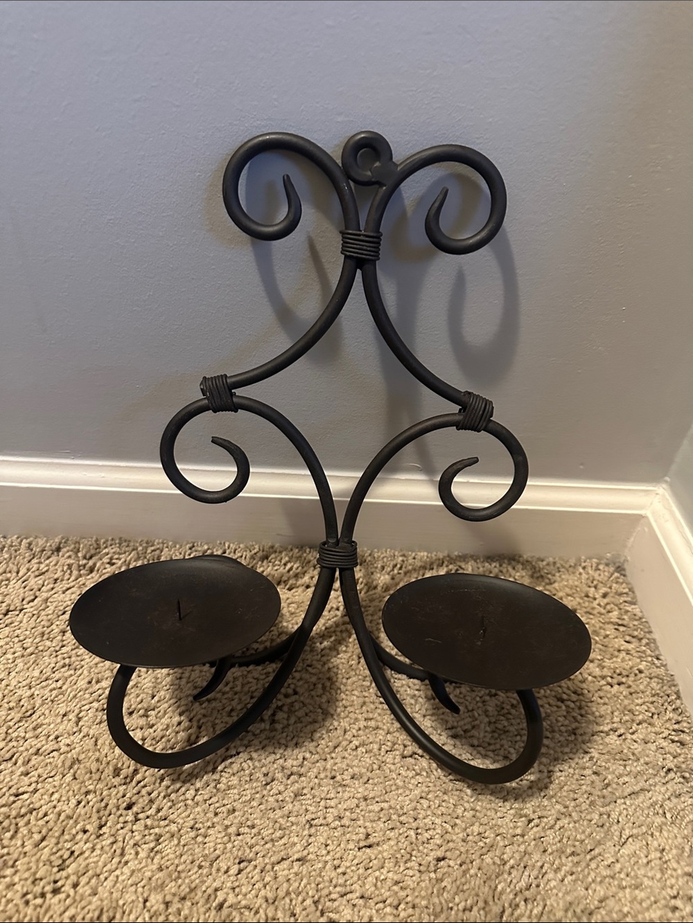 Wrought Iron Double Candle Wall Sconce - Black